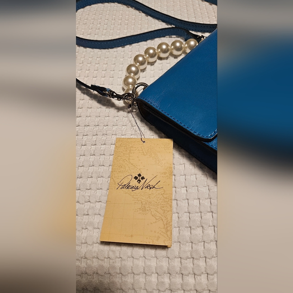 NWT Patricia Nash Leather Veolia Crossbody W/ Detachable Pearl Handle: Turquoise - Picture 6 of 15
